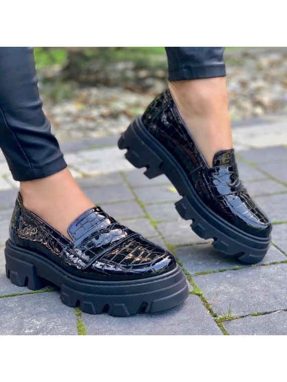 Czarne półbuty damskie skórzane