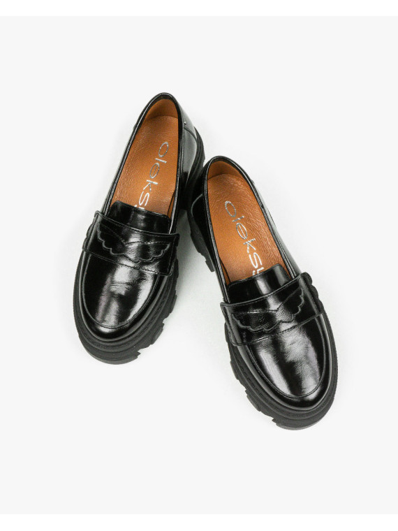 Czarne półbuty damskie skórzane