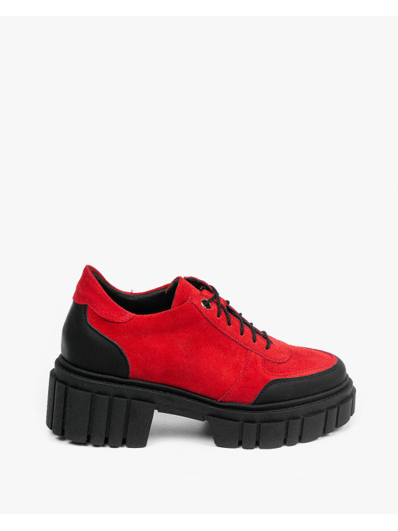 Czerwone traperki damskie skórzane