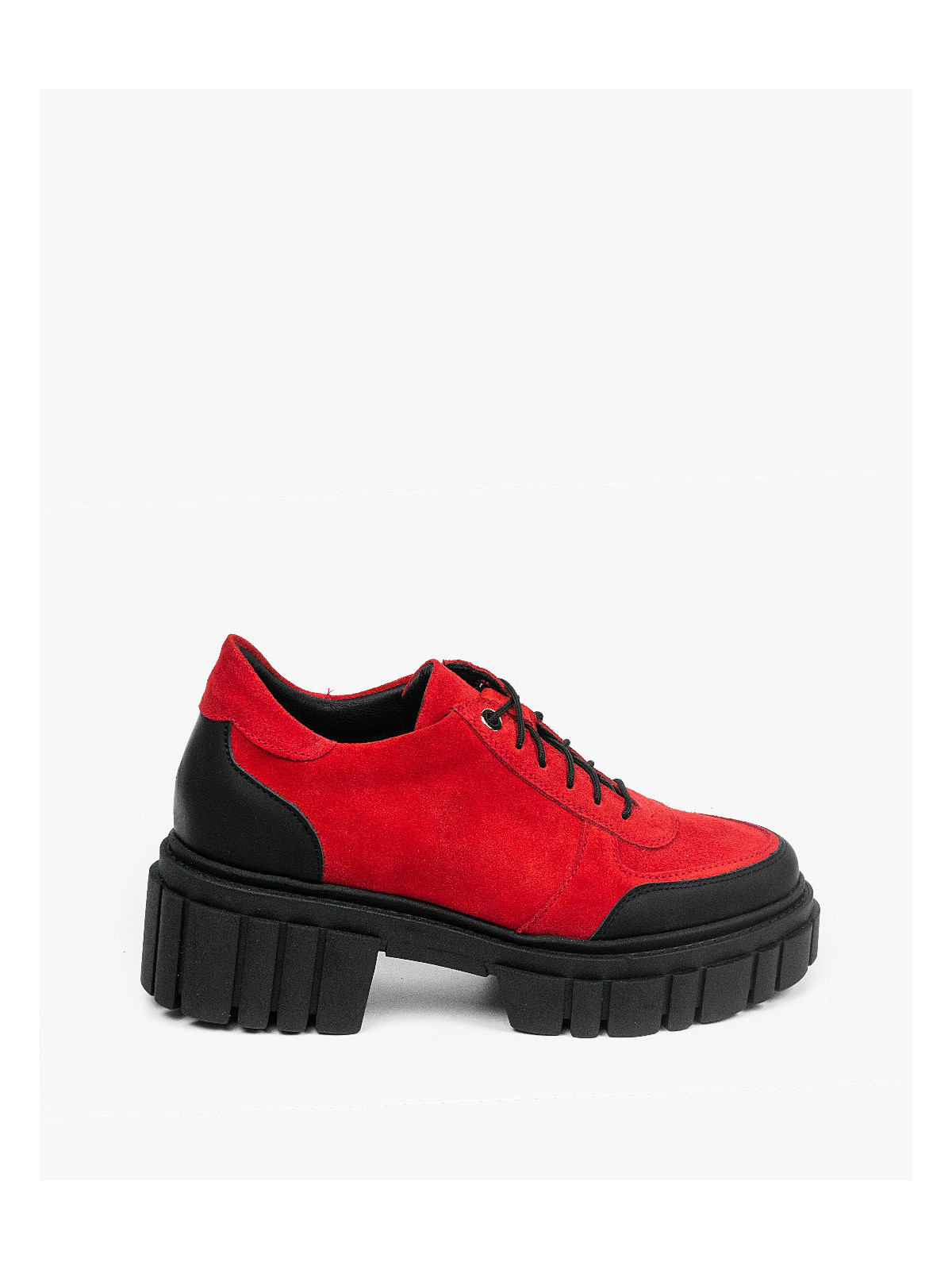 Czerwone traperki damskie skórzane