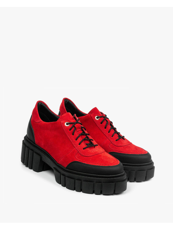 Czerwone traperki damskie skórzane