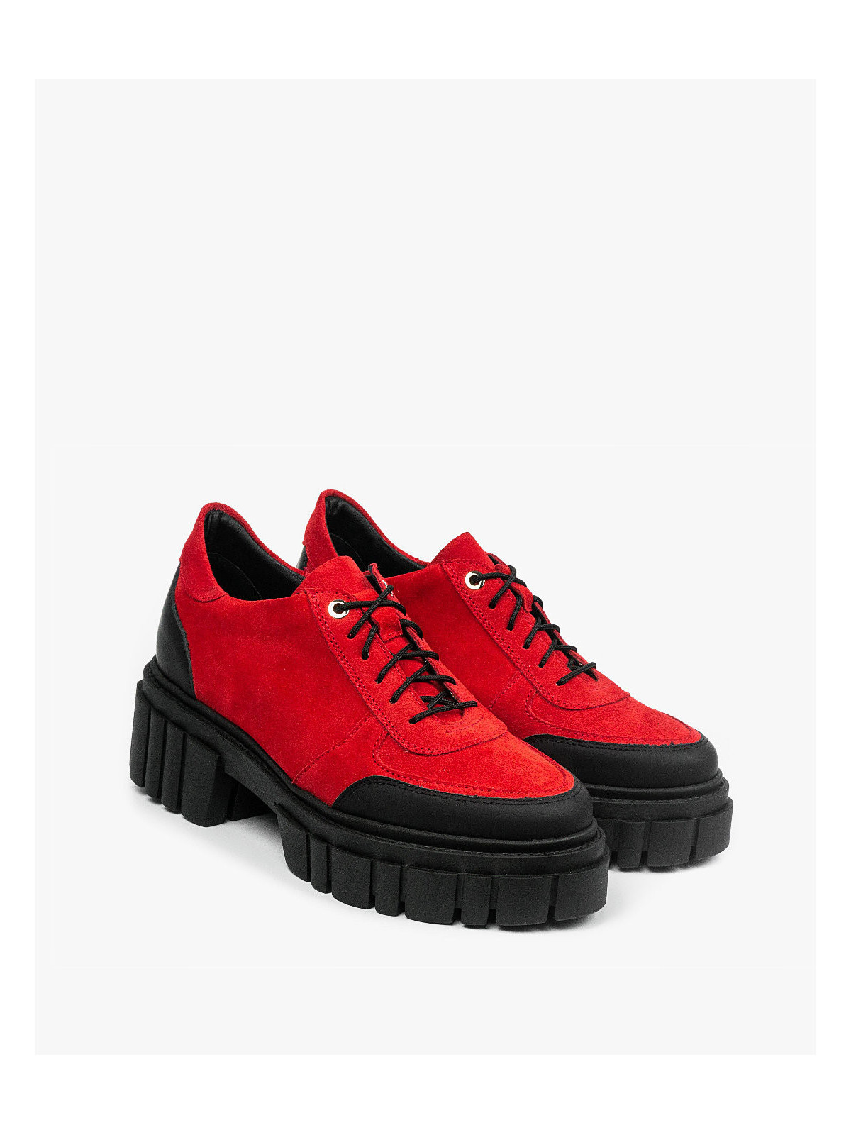 Czerwone traperki damskie skórzane