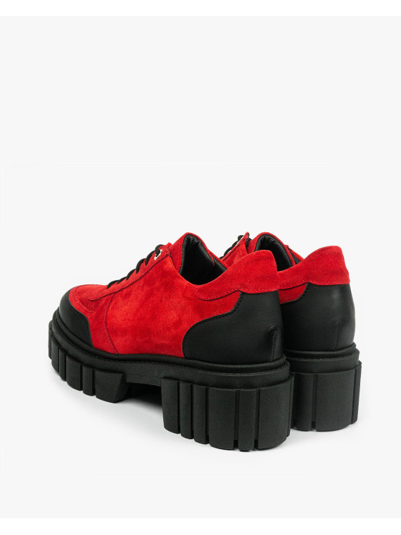 Czerwone traperki damskie skórzane