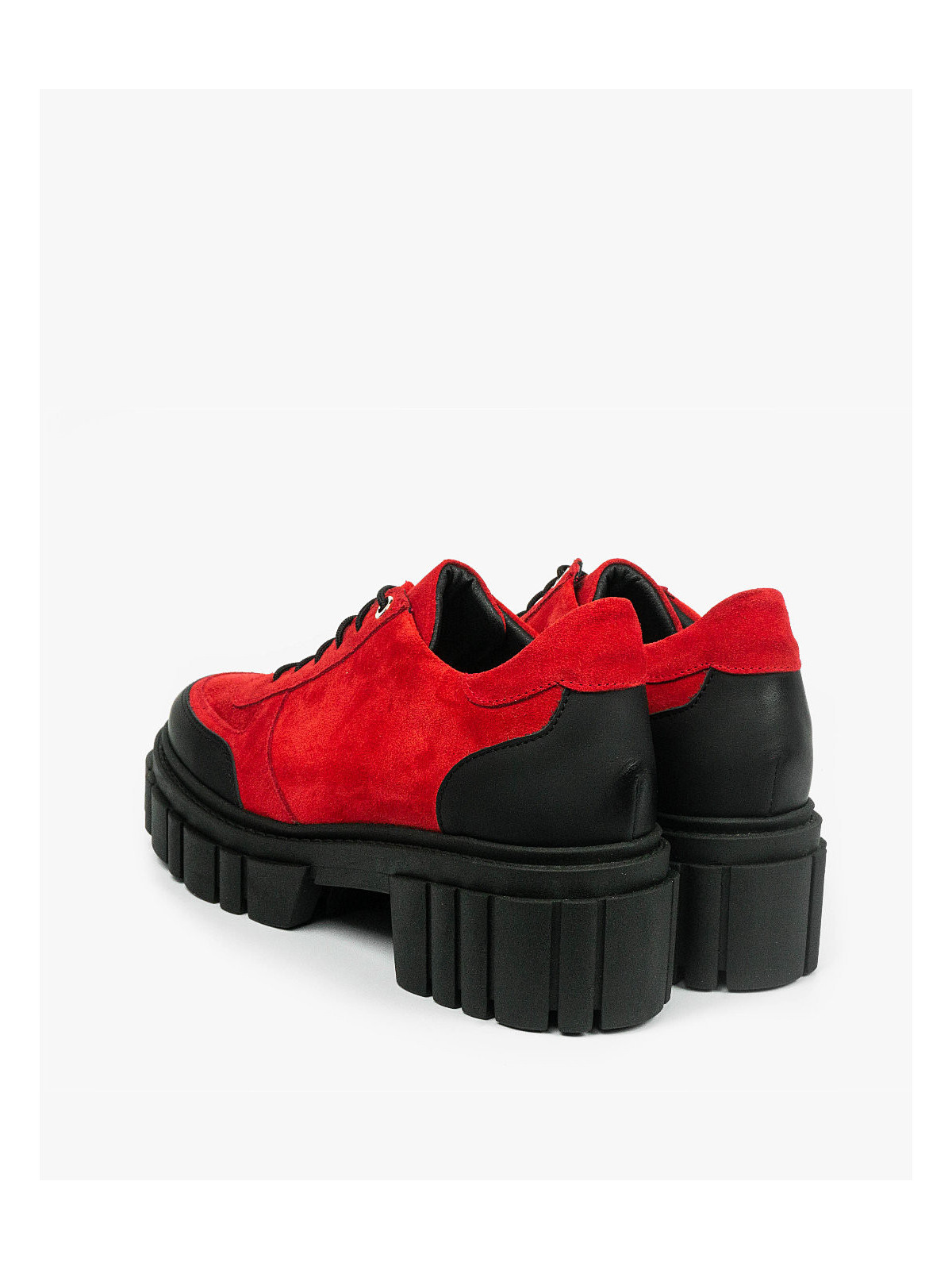 Czerwone traperki damskie skórzane