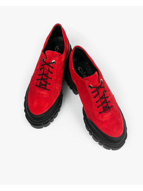 Czerwone traperki damskie skórzane