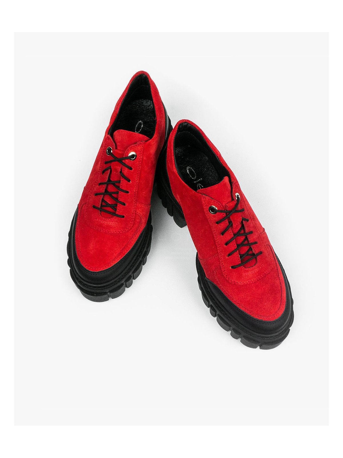 Czerwone traperki damskie skórzane