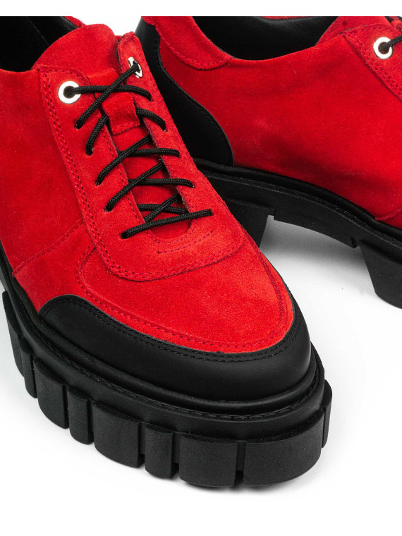 Czerwone traperki damskie skórzane