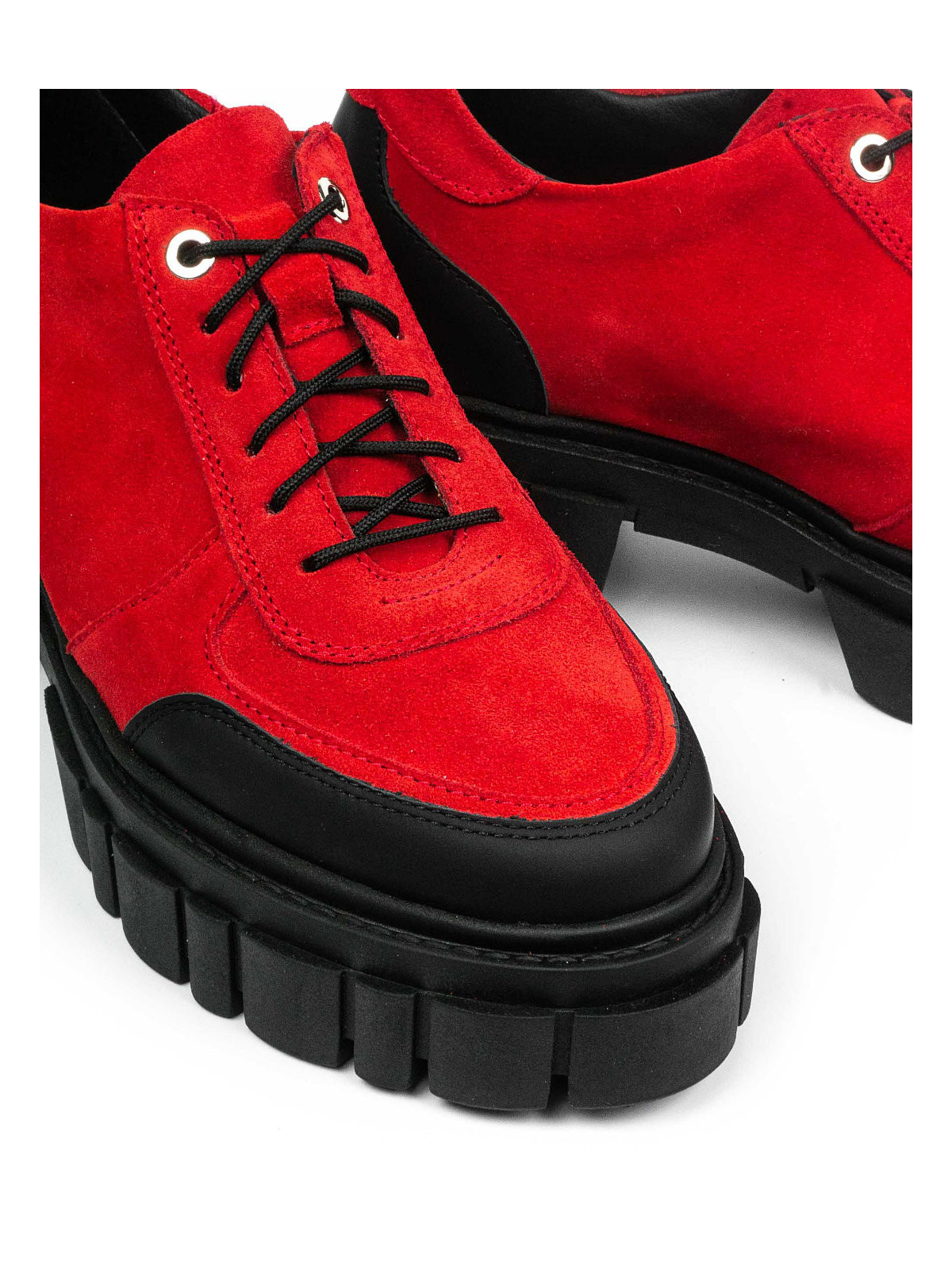 Czerwone traperki damskie skórzane