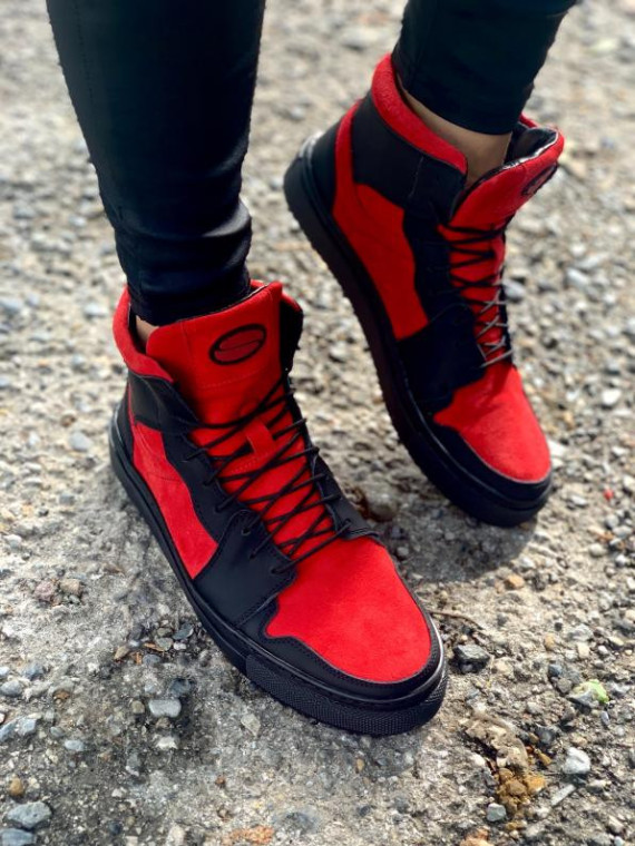 Czerwone trampki damskie skórzane