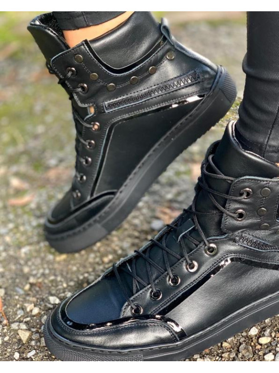 Czarne trampki damskie skórzane