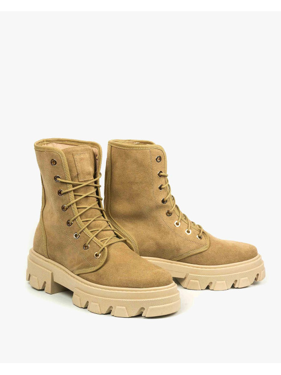 Beżowe trapery damskie skórzane