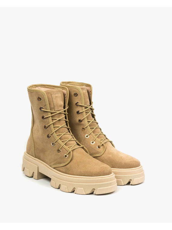 Beżowe trapery damskie skórzane