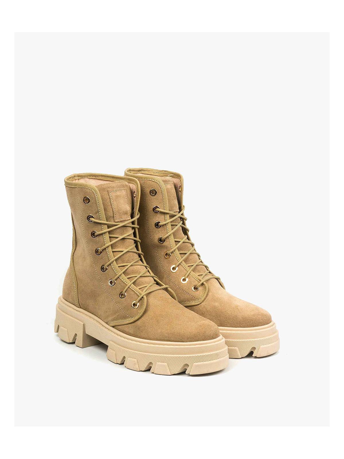 Beżowe trapery damskie skórzane