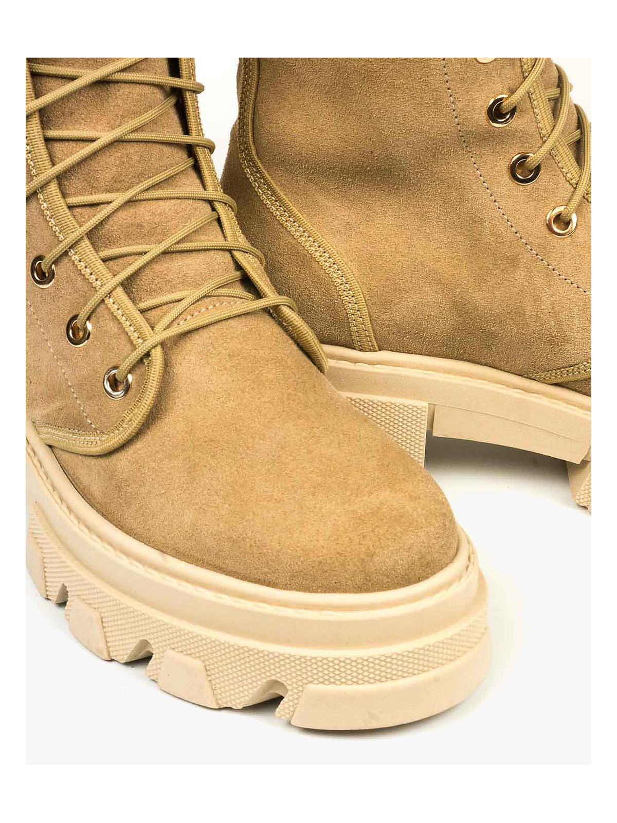 Beżowe trapery damskie skórzane