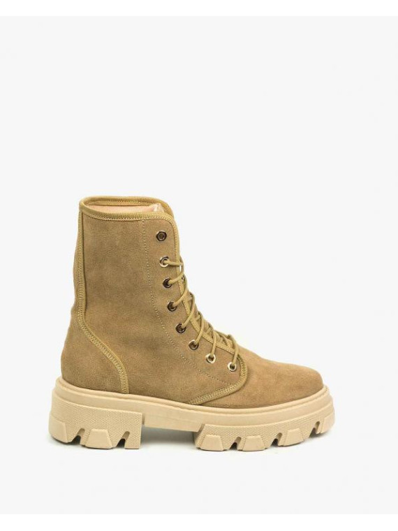 Beżowe trapery damskie skórzane