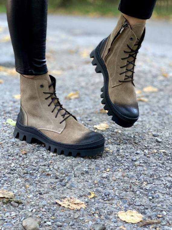 Brązowe trapery damskie skórzane