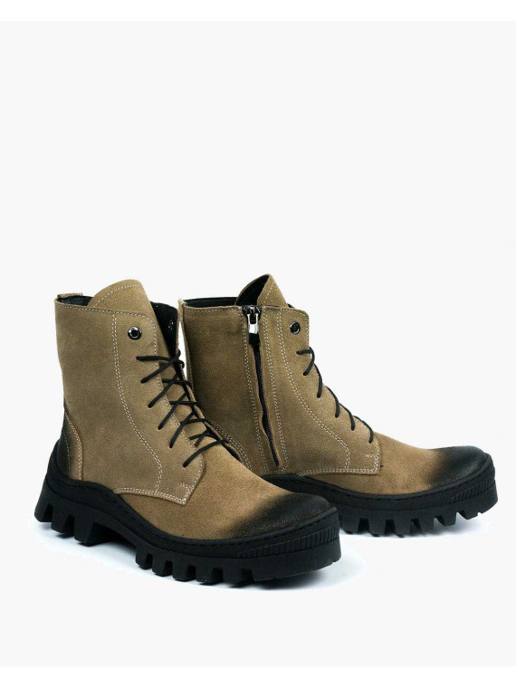 Brązowe trapery damskie skórzane