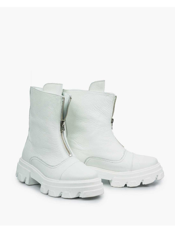 Białe botki damskie skórzane