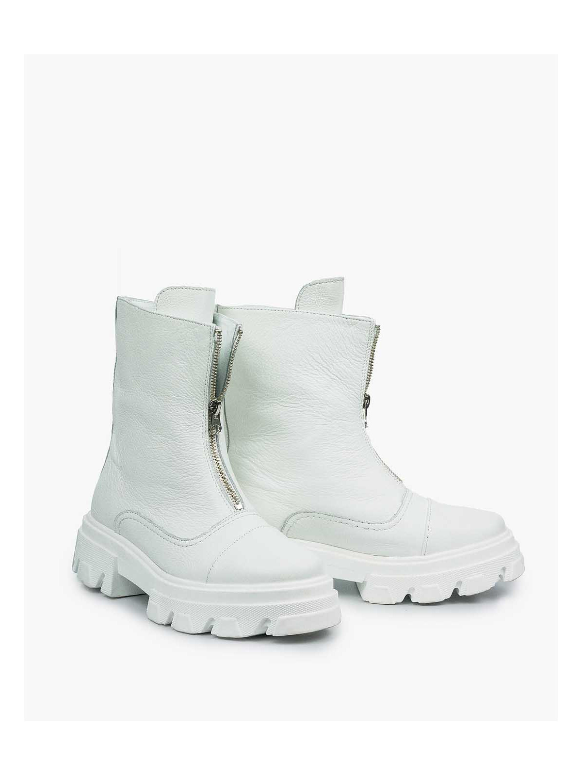 Białe botki damskie skórzane