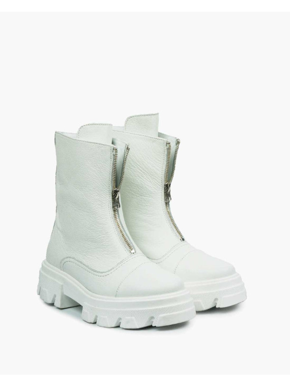 Białe botki damskie skórzane