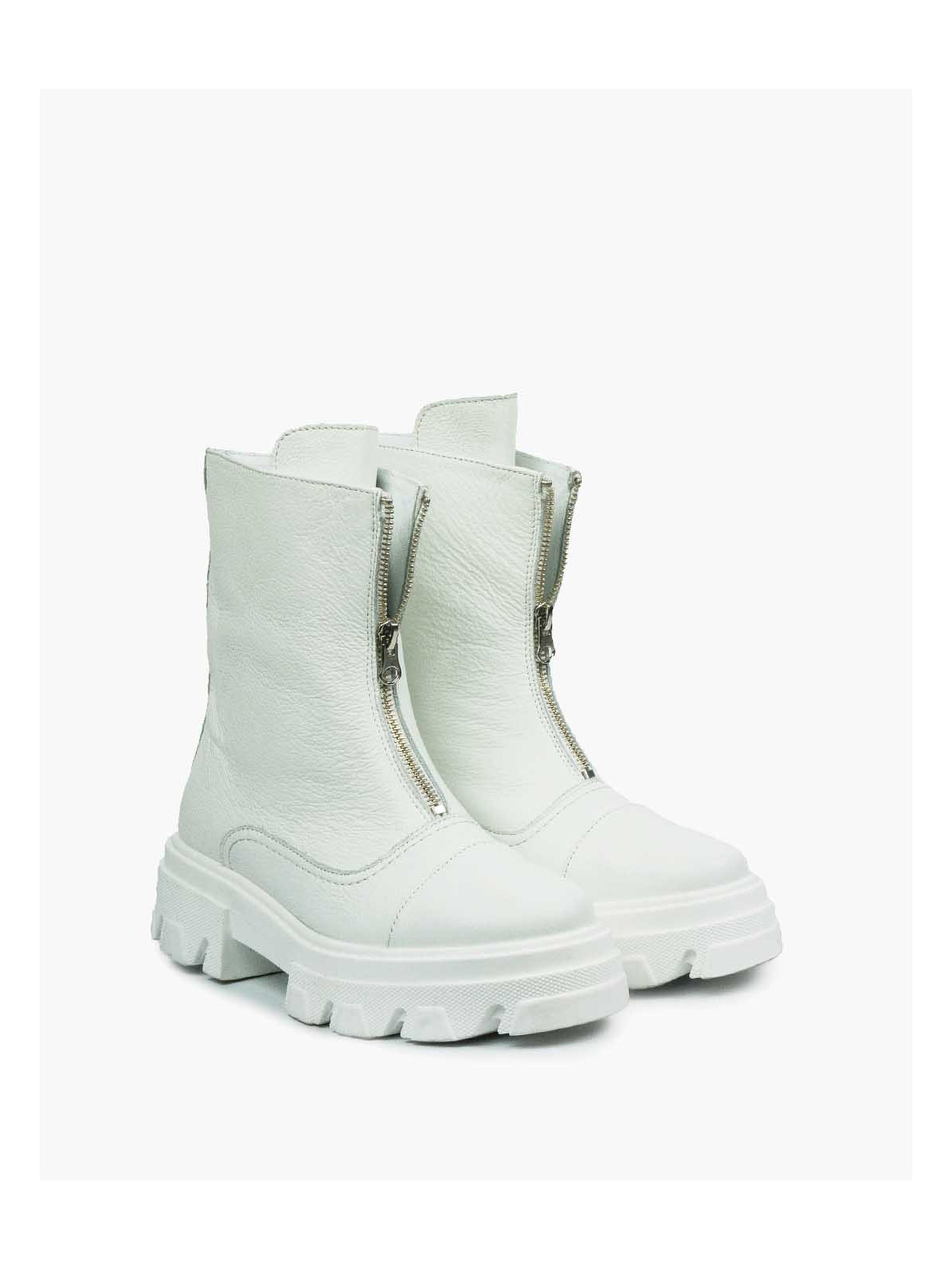 Białe botki damskie skórzane