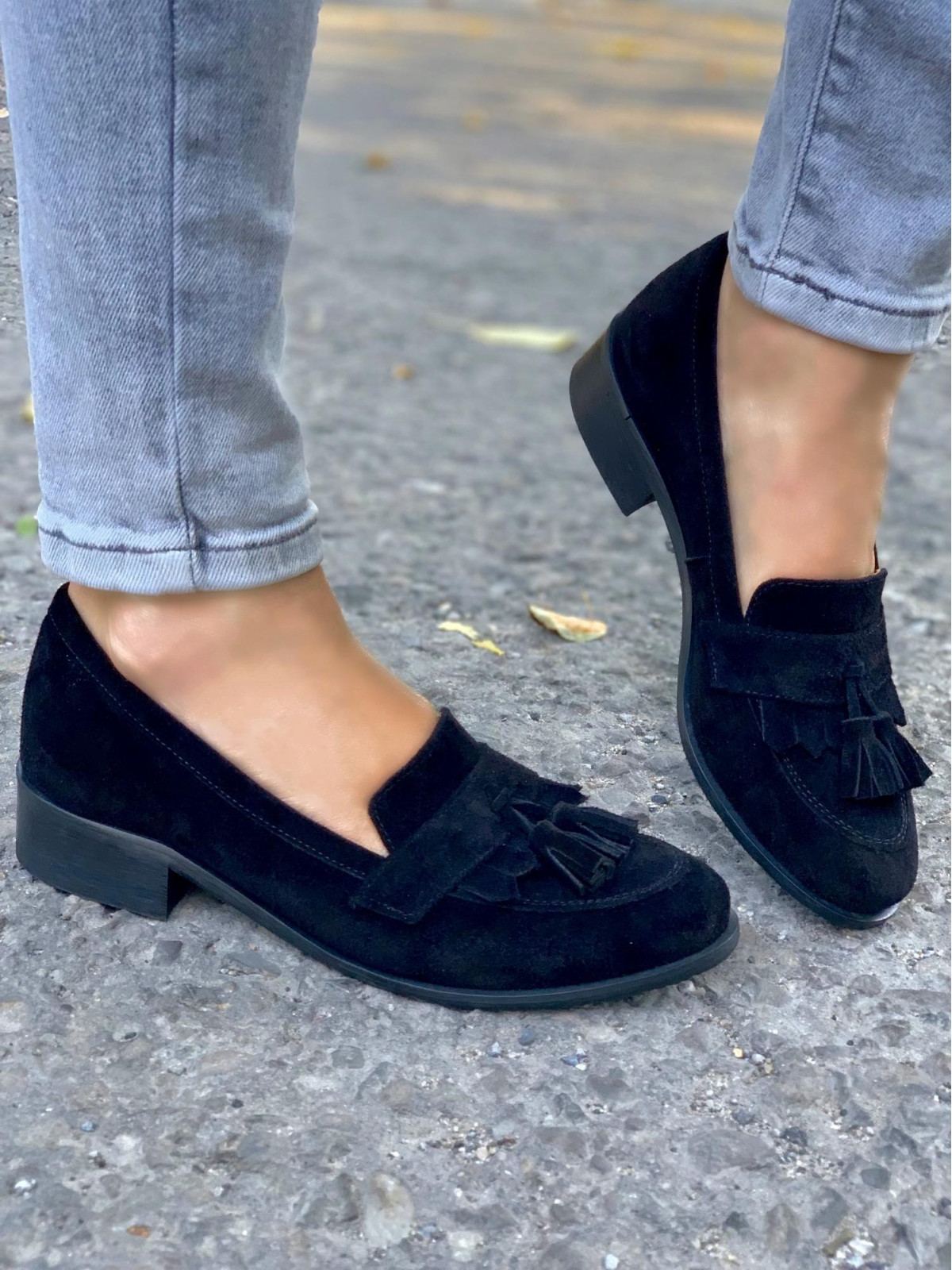 Czarne mokasyny damskie skórzane