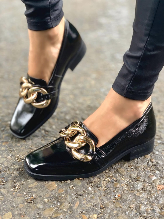 Czarne mokasyny damskie skórzane