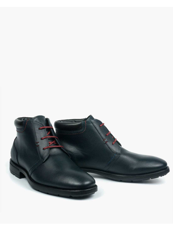 Granatowe botki męskie skórzane