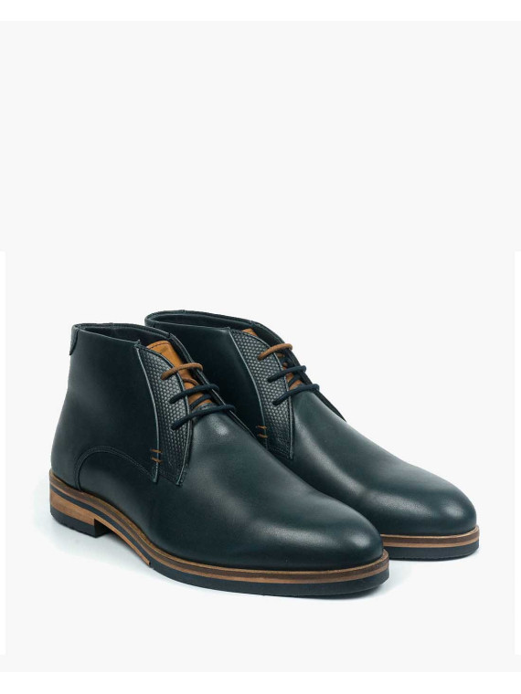 Granatowe botki męskie skórzane