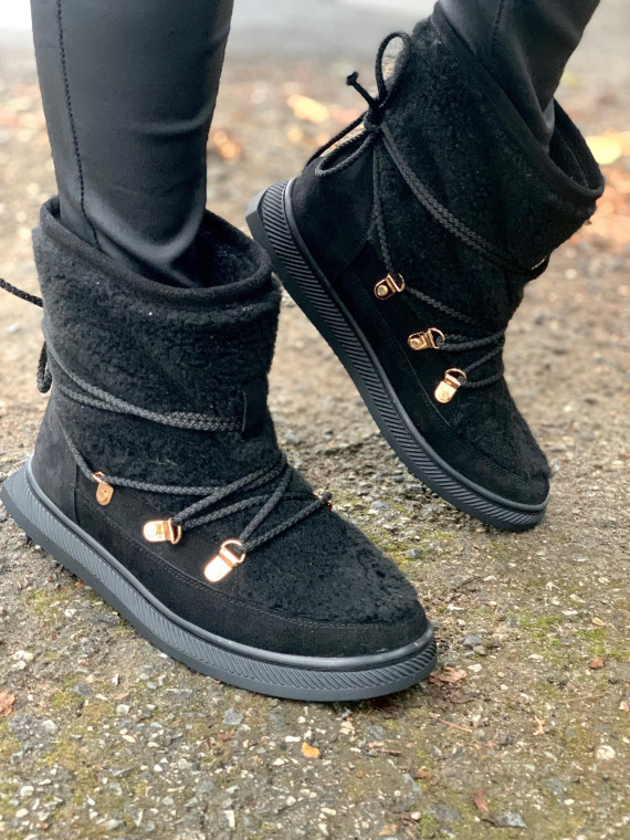 Czarne śniegowce damskie skórzane