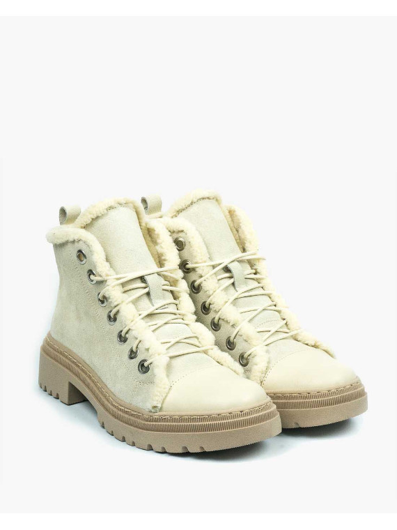 Beżowe trapery damskie skórzane