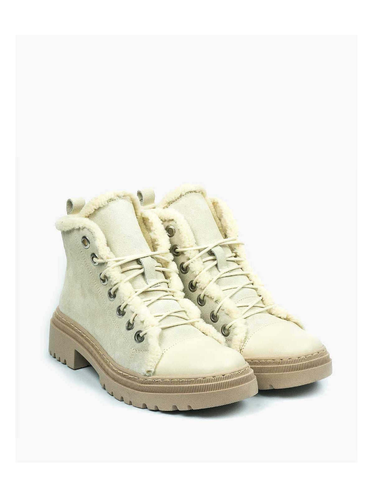 Beżowe trapery damskie skórzane