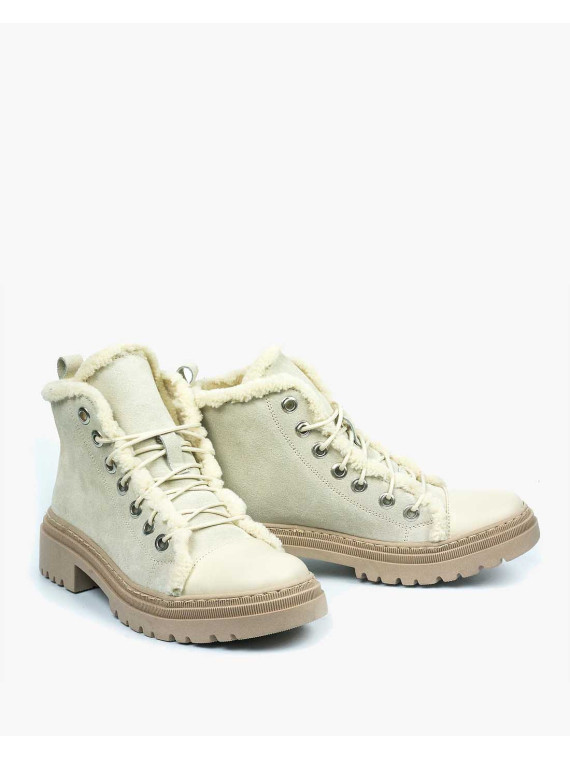 Beżowe trapery damskie skórzane