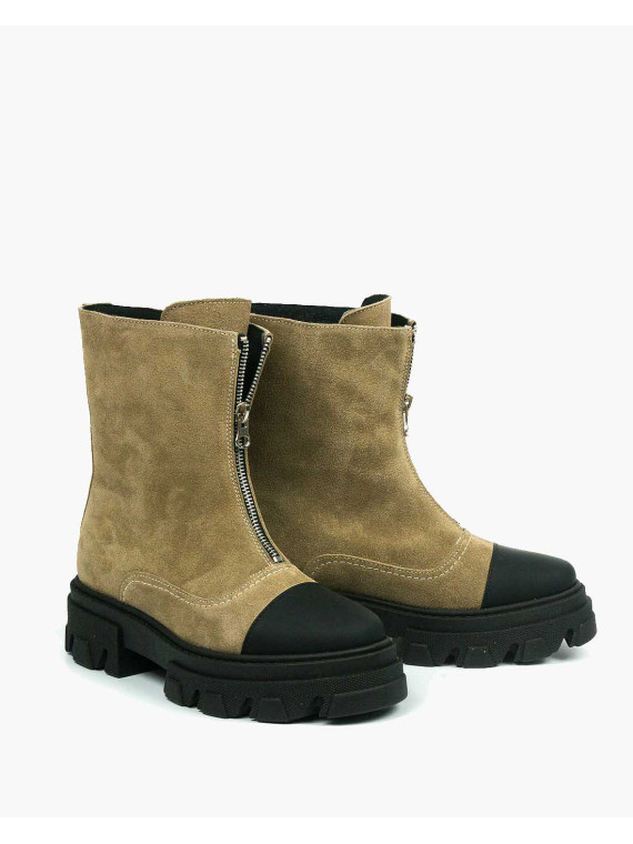 Beżowe botki damskie skórzane