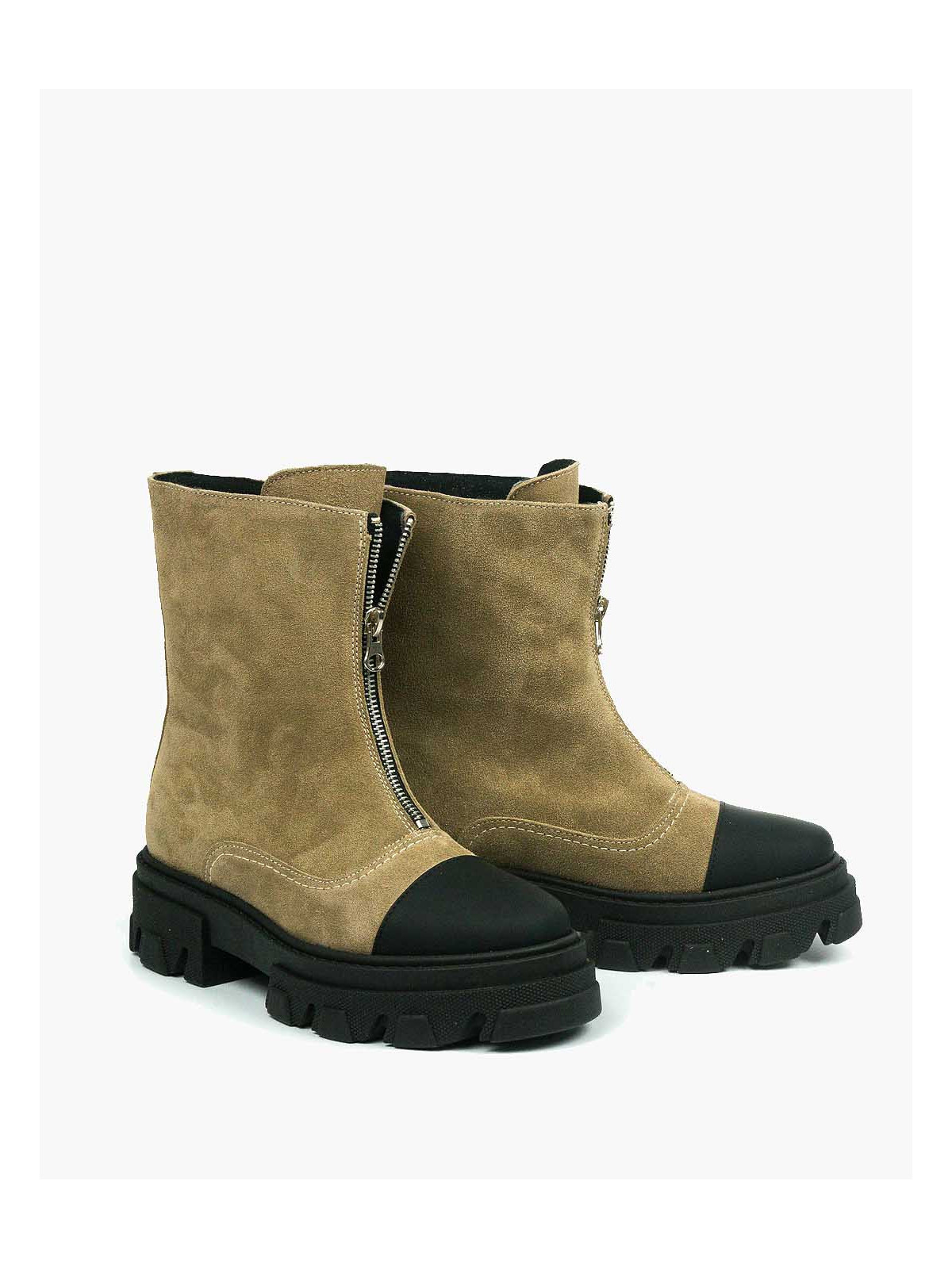 Beżowe botki damskie skórzane