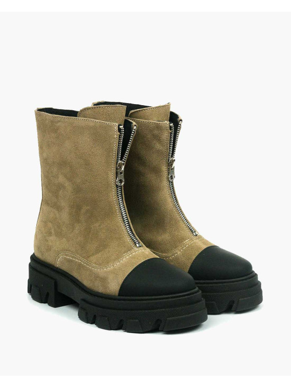 Beżowe botki damskie skórzane