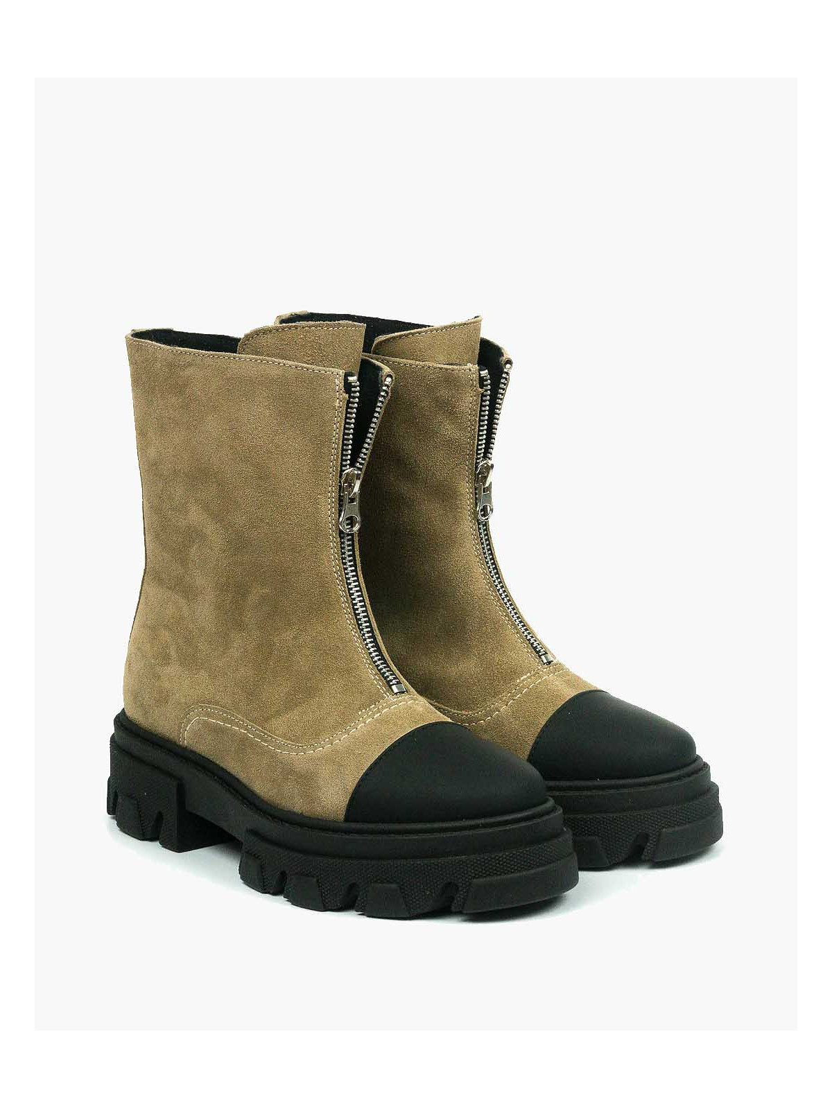 Beżowe botki damskie skórzane