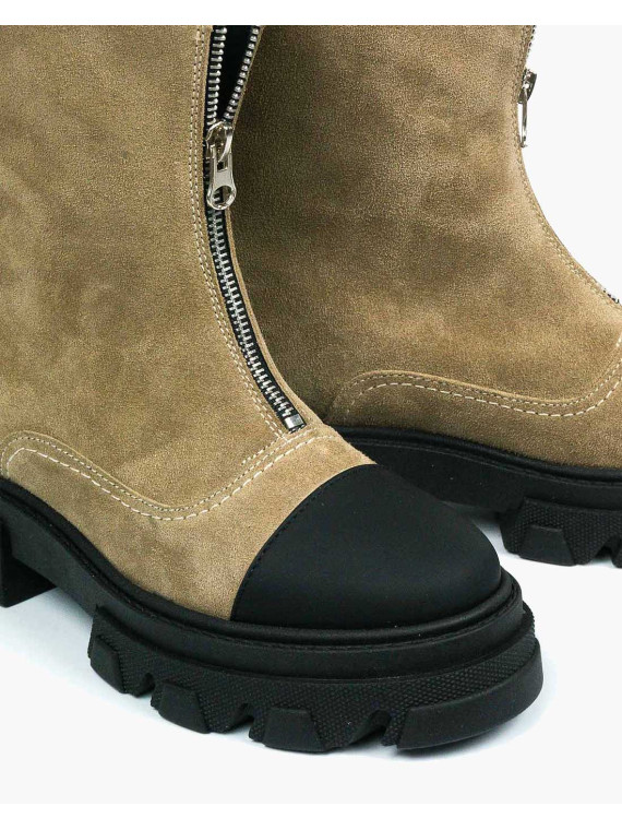 Beżowe botki damskie skórzane