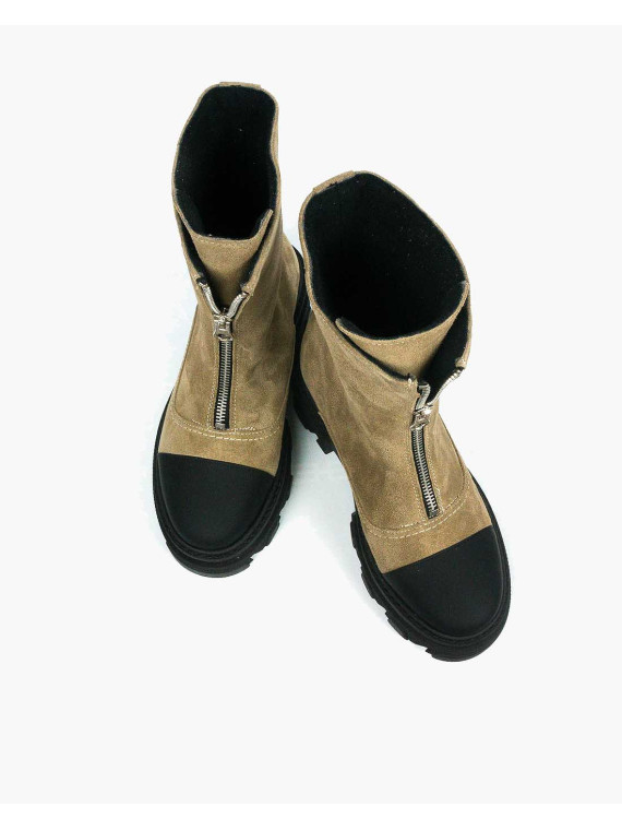 Beżowe botki damskie skórzane