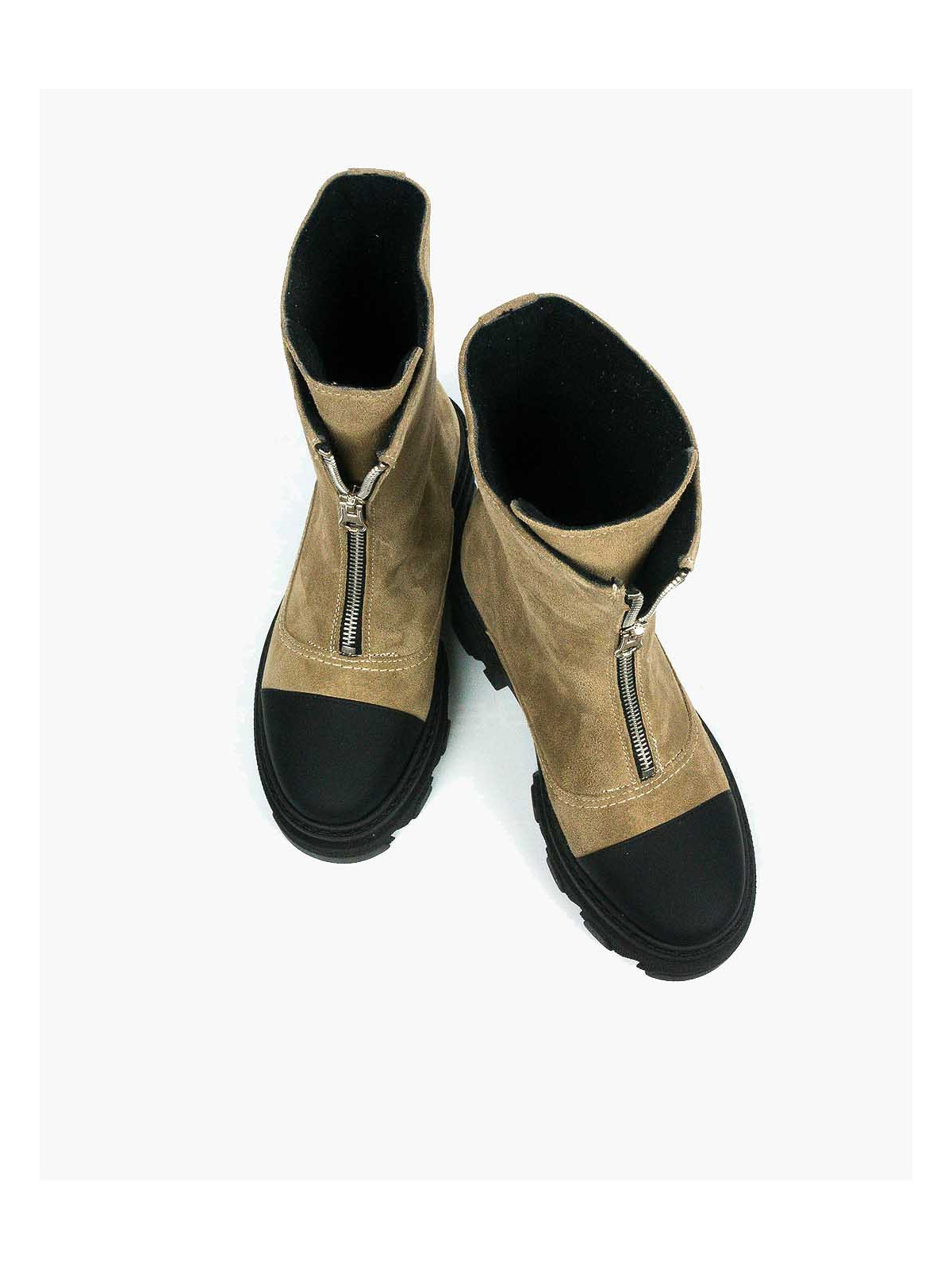 Beżowe botki damskie skórzane