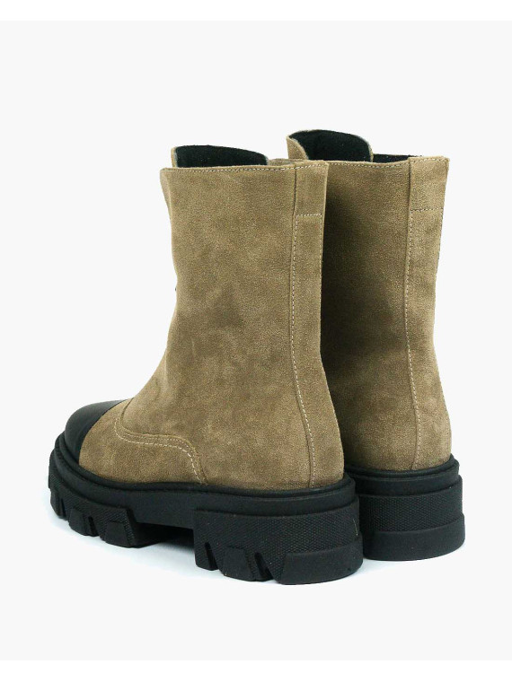 Beżowe botki damskie skórzane