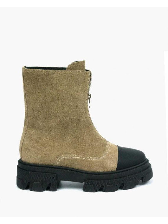 Beżowe botki damskie skórzane