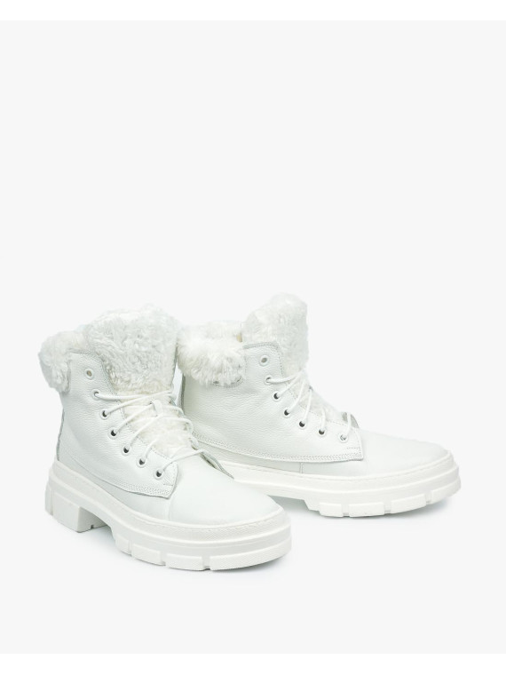 Białe trapery damskie skórzane