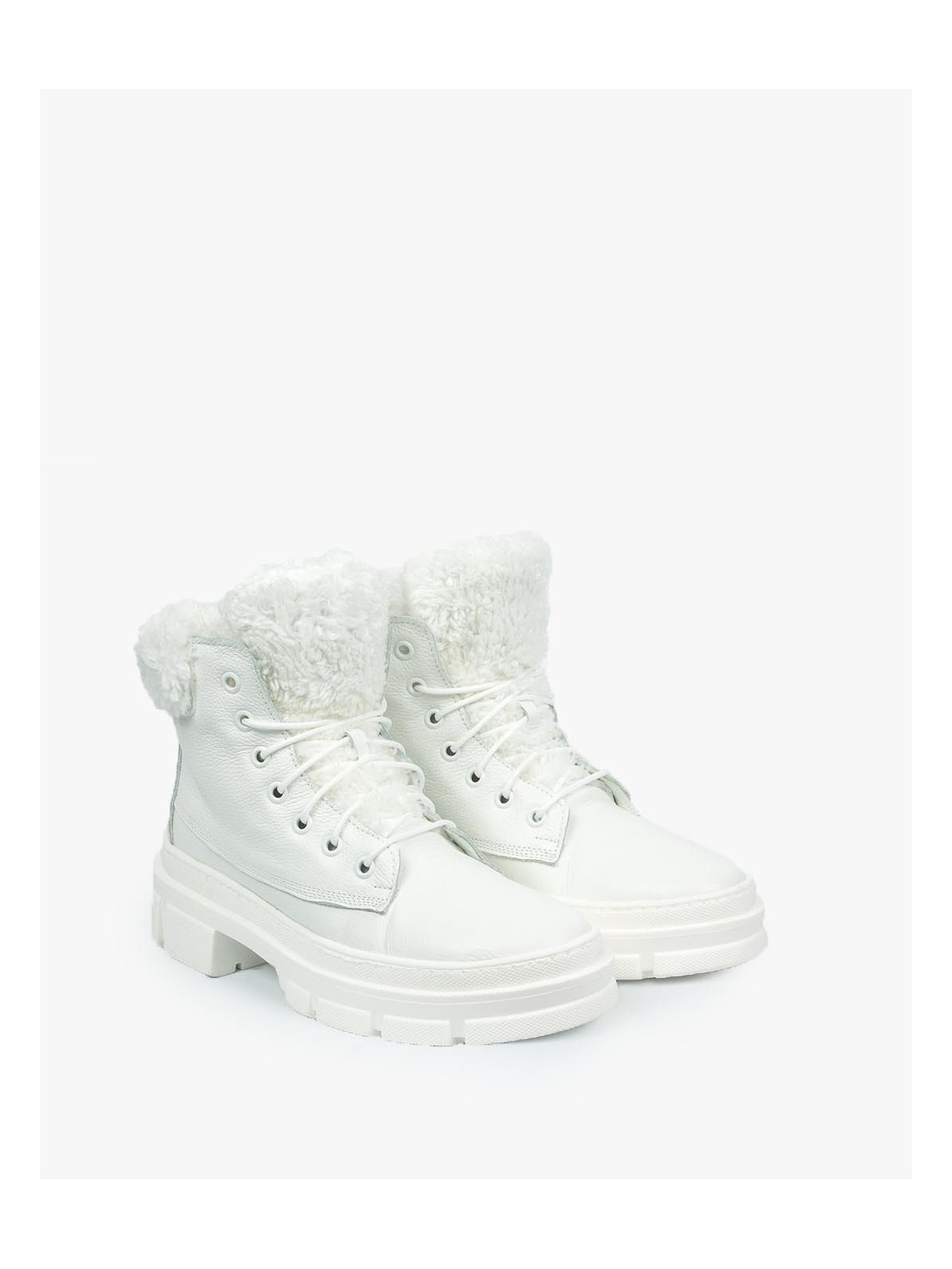 Białe trapery damskie skórzane