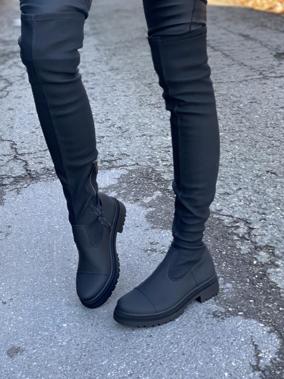 Czarne kozaki damskie skórzane