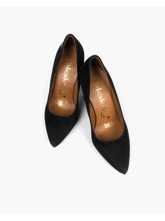 Czarne czółenka damskie skórzane