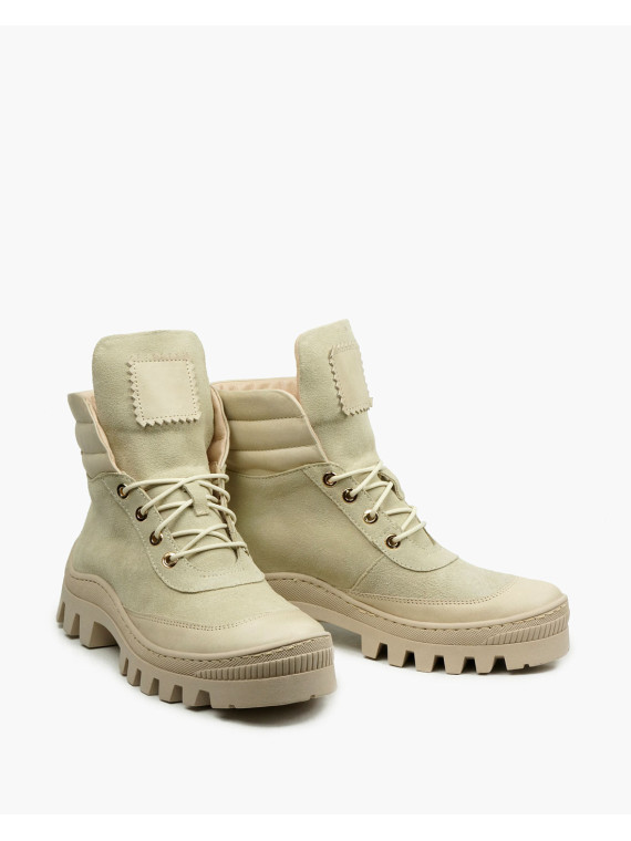 Beżowe trapery damskie skórzane