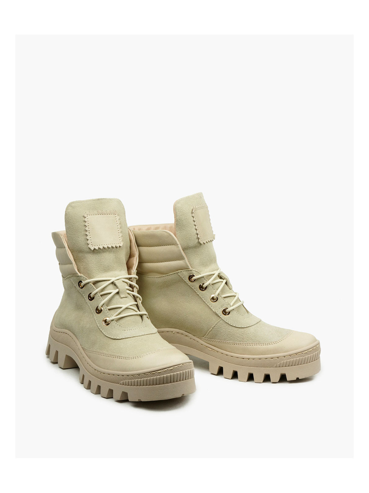 Beżowe trapery damskie skórzane