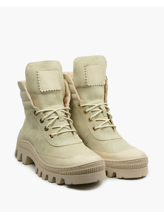 Beżowe trapery damskie skórzane