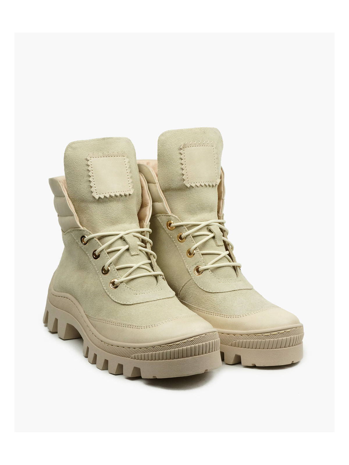 Beżowe trapery damskie skórzane